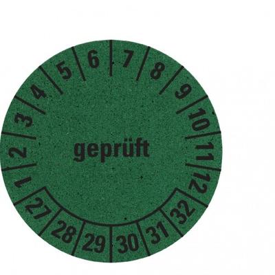 Dreifke® Prüfplakette geprüft 27-32, grün, Graspapier, selbstklebend, Ø 30mm, 500 Stk.