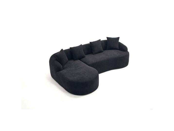 Canapé d'angle modulable 3 places - Chenille noire - Méridienne gauche - Design courbé