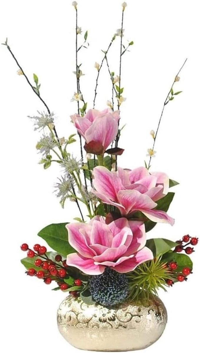 Multicolor Kunstbloemen met Keramische Vaas en Zijden Decoratie