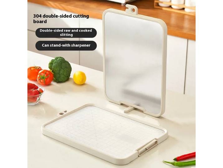 2025 nouvelle planche à découper en acier inoxydable 304 avec affûteur de couteaux, planche à découper de cuisine utilisable Double face, planche à découper
