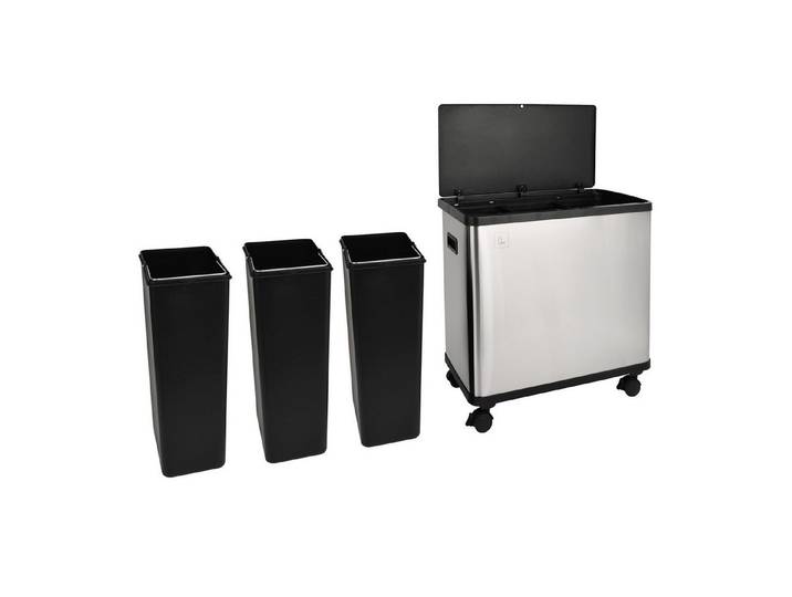 SVITA Mülltrennsystem, Herausnehmbare Inneneimer, 3 Fächer, Sensor, Soft-Close, 54L, Silber