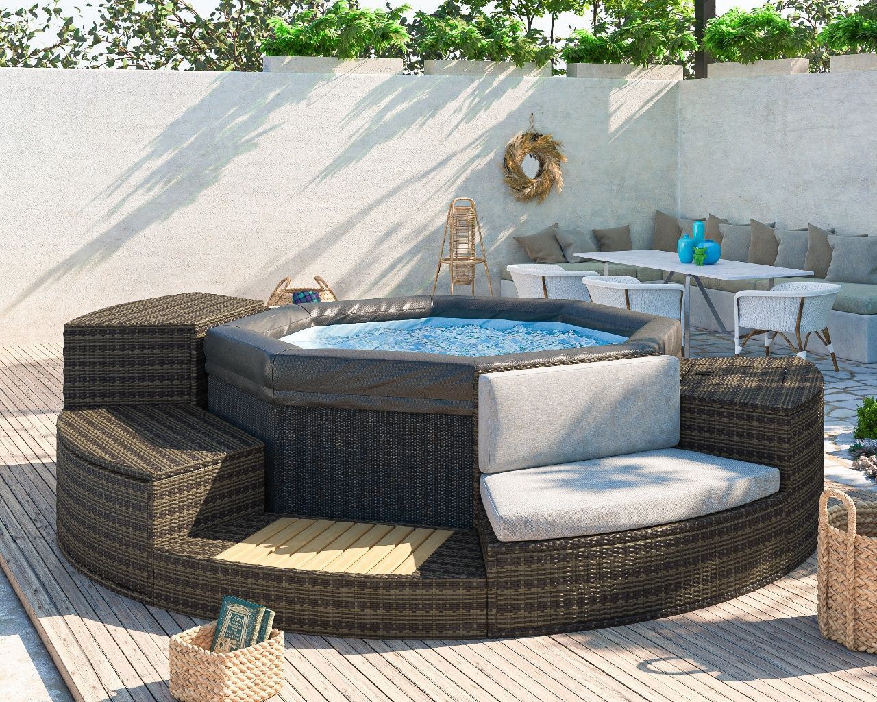 Spa semi-rigide NetSpa OCTOPUS 6 places Ø 193 cm x H 73 cm avec mobilier 5 éléments