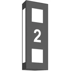 CMD Creative Metalldesign Hausnummern-Wandleuchte, IP44, für bis zu 2 Ziffern (Ausschnitt), E27, Edelstahl / Opalglas, anthrazit CMD-22/HN