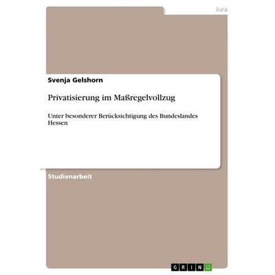 Privatisierung im Maßregelvollzug, Taschenbuch von Svenja Gelshorn, GRIN, 978-3-640-73701-7