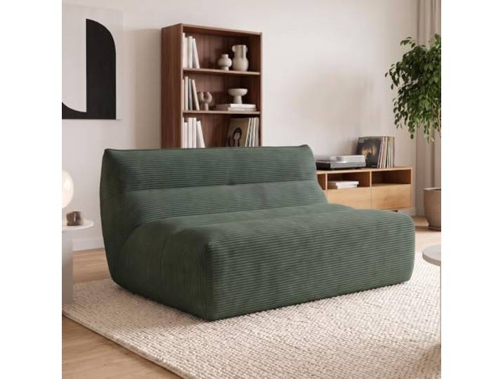 skølm Bodn 2-Sitzer Couch 134 cm, Beanbag-Sofa, Cord Dunkelgrün, Vollschaum Extra dick gepolstert, bequemer Fernsehsessel Wohnzimmer & Schlafzimmer, vakuumverpackt, ohne Aufbau, Loungesofa, Polstersofa