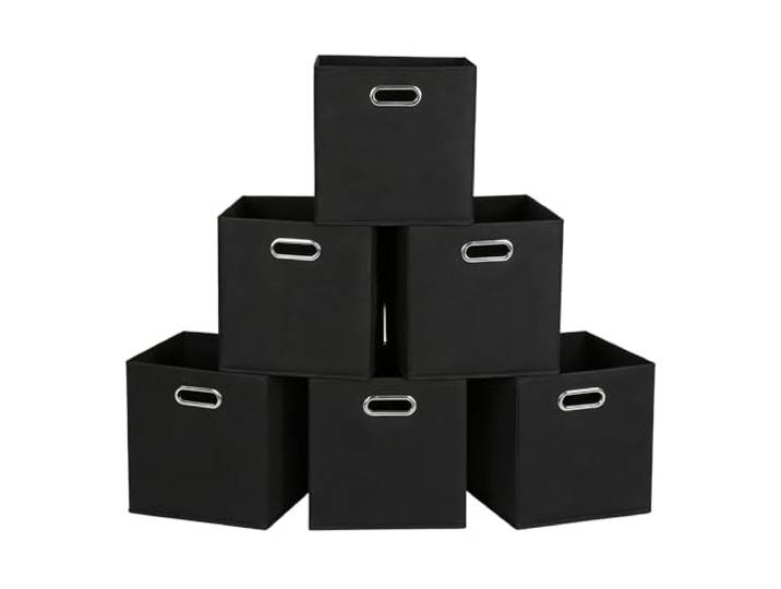 Kongming Kallax Insert Lot de 6 boîtes de rangement pliables en tissu avec poignée - 28 x 28 x 28 cm - Pour étagère Kallax\, étagère cube\, étagère en escalier (Noir)
