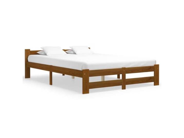 RJPLMFV Bettgestell, massives Kiefernholz, 140 x 200 cm, Honig Ohne Matratze, Lattenrost-Design, robust und langlebig