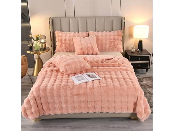ZHANGXIAOMIN Bubble Decke Weiß Kuscheldecke Flauschig Fellimitat Decke Kuscheldecke Flauschig Flauschige Decke Fluffy Blanket Bubble Decke FüR Bett Sofa Casual Decke (Rosa,160 x 200 cm)