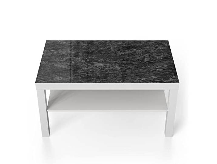 DEQORI Glastisch weiß groß 90x50 cm Motiv Dunkle Steinstruktur ausgefallener Beistelltisch aus Glas Hochglanz Couchtisch fürs Wohnzimmer moderner Couch Tisch mit Design