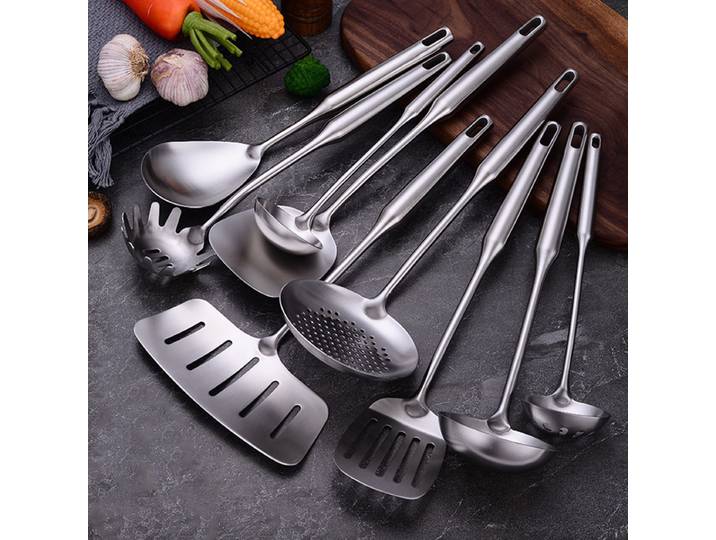 Ensemble d'ustensiles de cuisine en acier inoxydable, 9 pièces, outils de cuisine résistants à la chaleur, ustensiles de cuisine, cuillère à soupe, passoire à pâtes