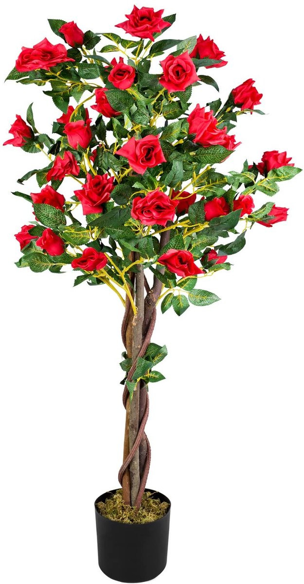 Dailygoods Kunstroos met rode bloemen, 120 cm hoog
