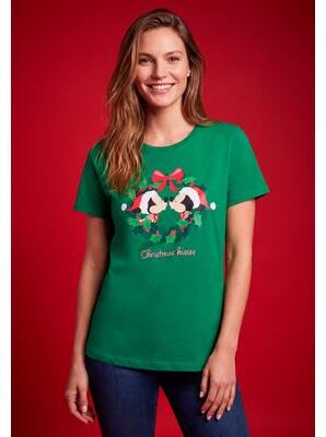 Plus Size Women's Xmas Kisses Crewneck Tee by Disney in Jelly Bean (Size 6X)
