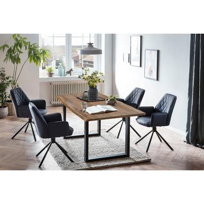 Essgruppe SALESFEVER "Essgruppe im stilvollen Design", blau (walnuss, dunkelblau, schwarz, dunkelblau, schwarz), Microfaser, Esstisch Nussbaum, Esszimmerstuhl dunkelblau,90 + Drehfunktion, Massivholz, Metall, Polyester, Sitzmöbel-Sets, Essgruppe,...