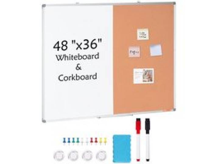 VEVOR 48 x 36 Whiteboard & Korktafel-Kombination mit Aluminiumrahmen – 2-in-1 magnetische, trocken abwischbare Pinnwand zur Wandmontage – Ideal für Schule, Zuhause, Büro