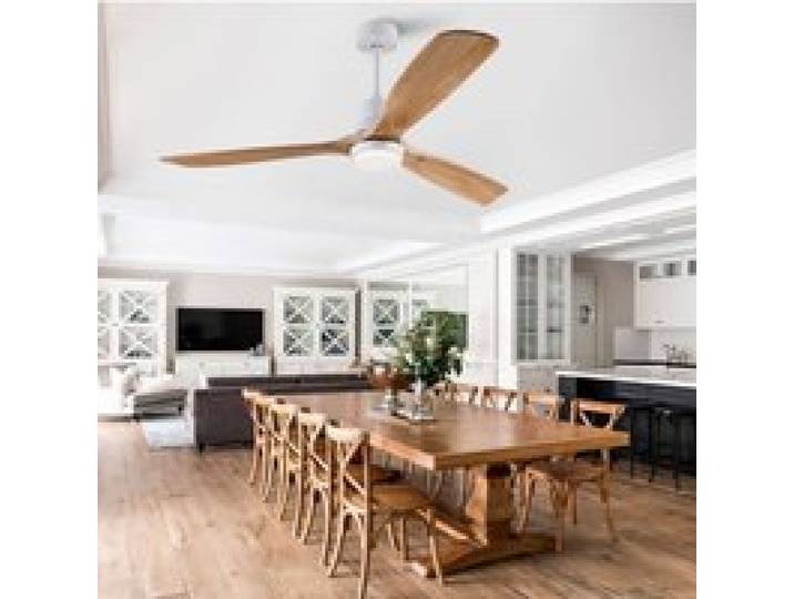Plafonnier ventilateur 60 pouces 3 pales en bois massif LED télécommande moteur DC réversible