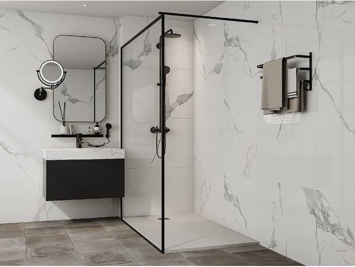 Extraflache, zuschneidbare Aufsatz- oder Einbauduschtasse mit Siphon - Weiß - 160 x 90 cm - MIRNOSA