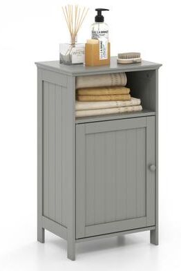 Costway Bathroom Freestanding Adjustable Shelf Floor Storage Cabinet-Gray