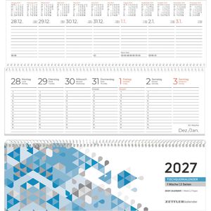 Zettler Tischkalender 116-0015, blau, Wochenkalender quer, 1 Woche = 2 Seiten, 30 x 10 cm, Jahr 2027