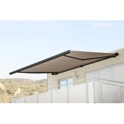 Elektrische Kassettenmarkise H122, Markise Vollkassette 4x3m ~ Polyester Sand, Rahmen anthrazit