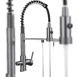 KLARWERK® Bernd | Flex 3-Wege Armatur Edelstahl Titangrau Gastronomie | Wasserhahn Küche mit Feder | Osmose Mischbatterie U-Auslauf 3 Anschlüsse
