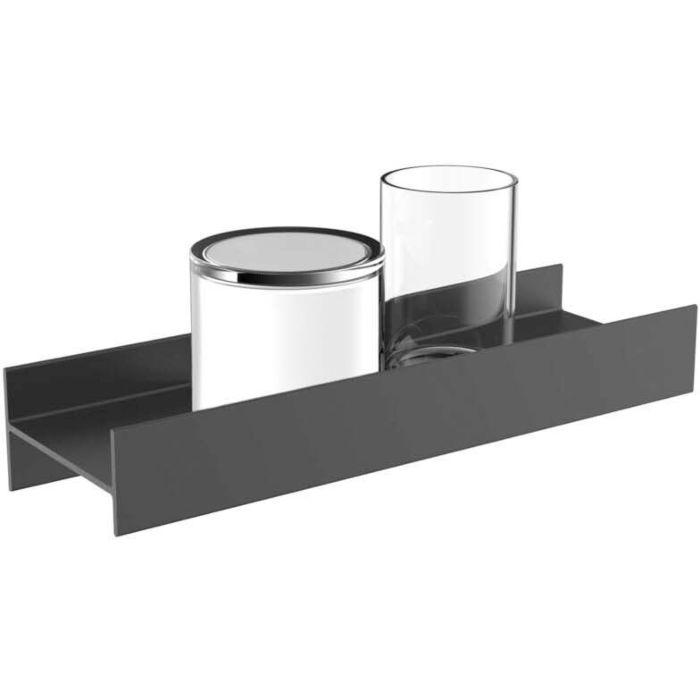 Emco Aura Glashalter/Flüssigseifenspender 853113400 schwarz matt, Kristallglas klar, mit Stülpbecher Kristallglas satiniert