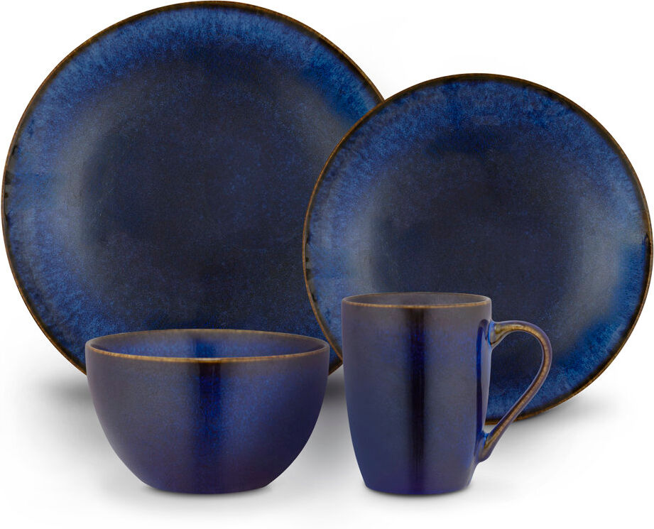 Barbary & Oak 16 Piece Stoneware Dinner Set - Service for 4 Blue
