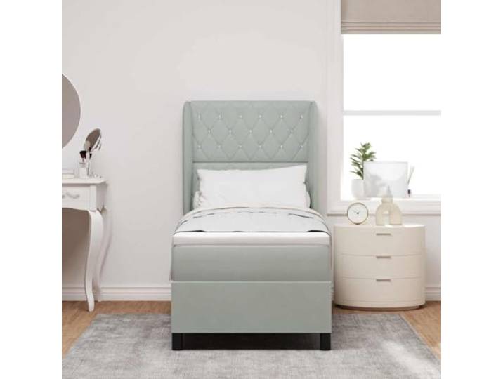 KTHLBRH Boxspringbett aus Samt, Hellgrau, 200 x 80 cm Verstellbares Kopfteil, inklusive Federkernmatratze, Gestell aus Massivholz, modernes Design