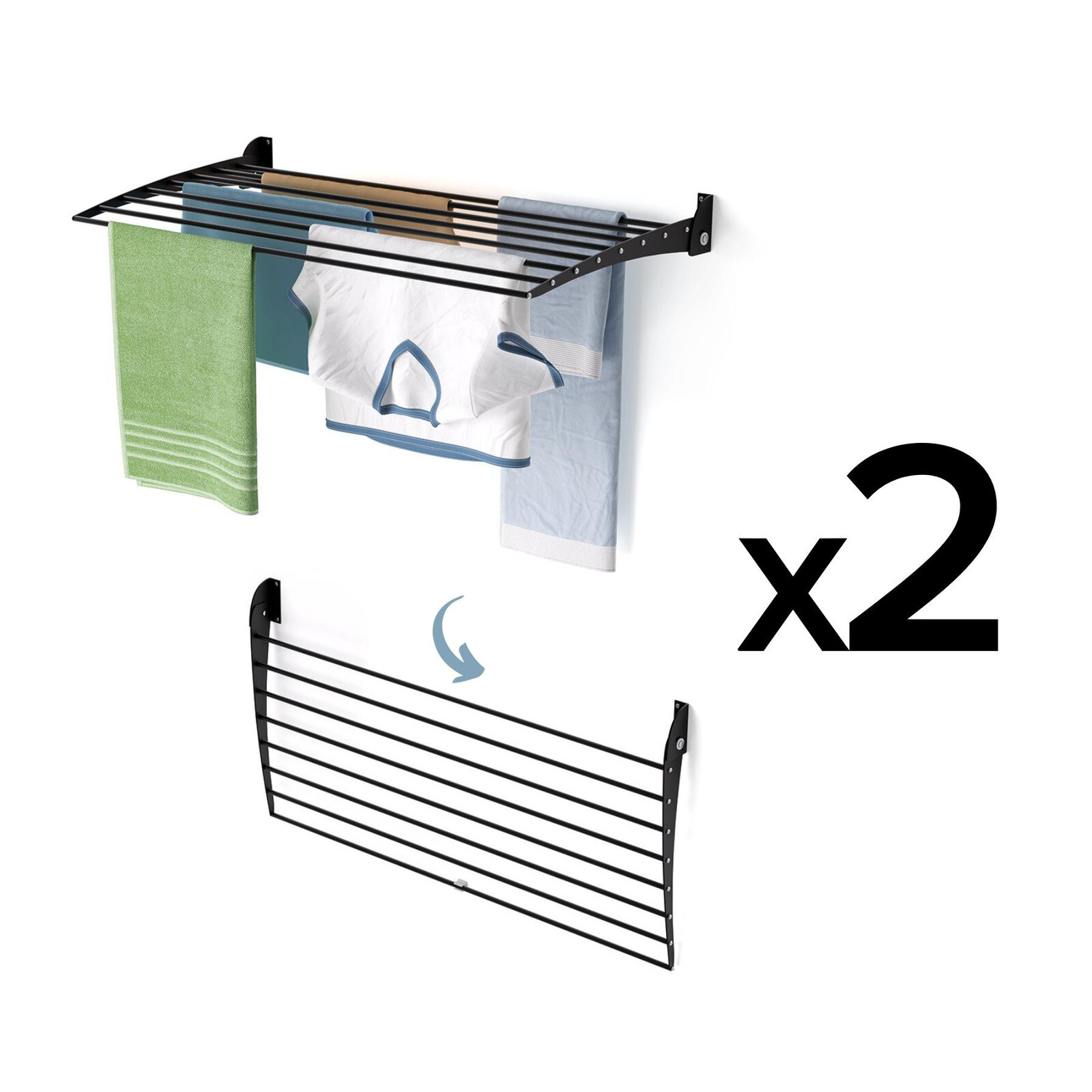 Foxydry Fold 2x Wanddroogrekken 100 cm - Inklapbaar en ruimtebesparend, zwart