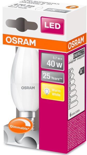 Osram Led Kertepære E14, 6w=40w, Dæmpbar