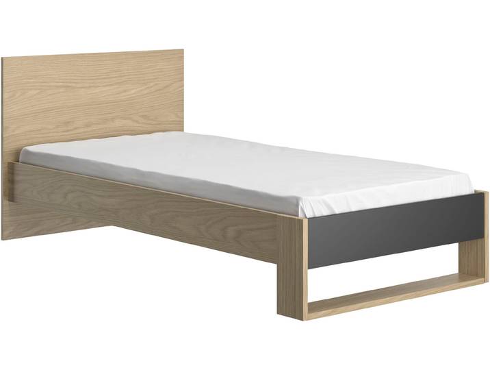 Kinderbett GAMI NAEL , schwarz (eiche rookwood nachbildung, eiche rookwood nachbildung, eiche rookwood nachbildung, schwarz), B:100cm H:80cm L:205cm, Betten, Kinderbett