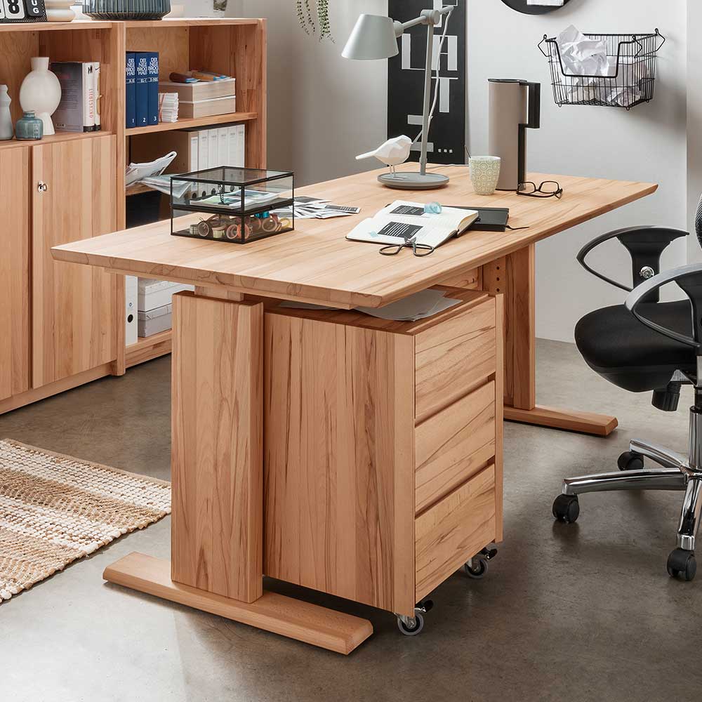 Pharao24.de Büroschreibtisch Kernbuche per Raster höhenverstellbar optional mit Container