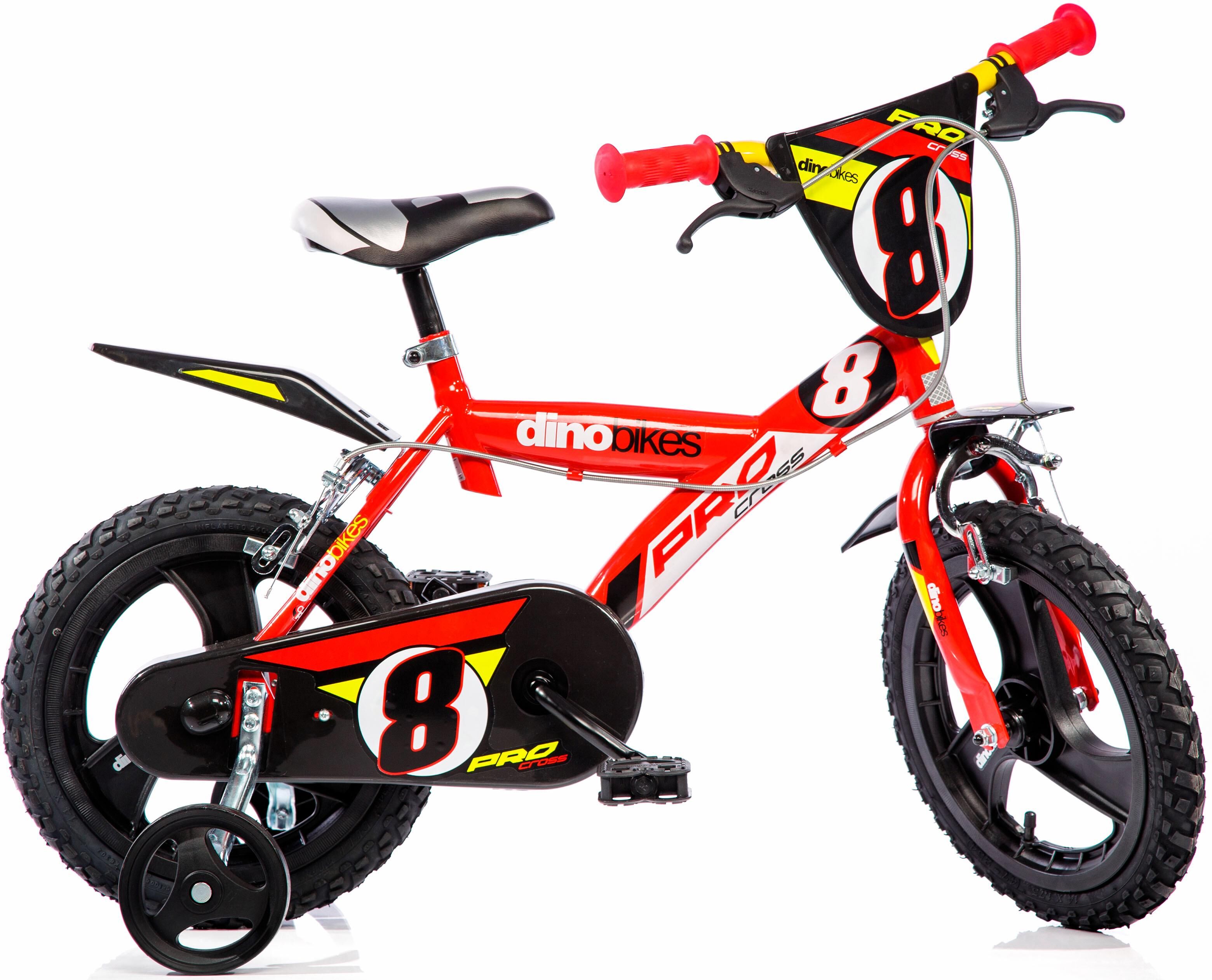 Kinderfahrrad DINO BIKES "16" Pro Cross Kinderfahrrad Jugen Freilauf Alter 4–7 Jahre Stützräder", rot, Fahrräder, Kinder, 28cm, 16 Zoll (40,64cm), Kinderfahrrad, mit Stützrädern, Frontschild und coolen Schutzblechen rot 28cm, 16 Zoll (40,64cm)