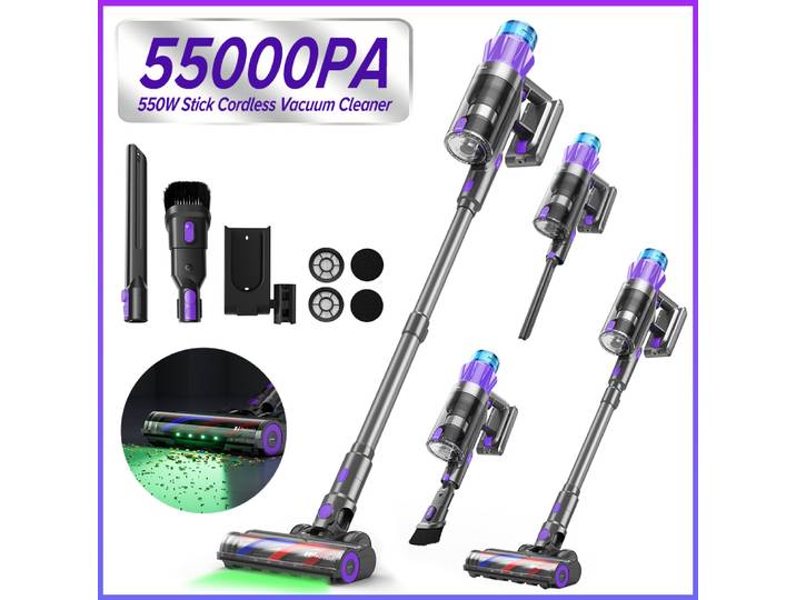 Aspirateur balai sans fil puissant Redkey P9 Pro 55000Pa avec filtration HEPA 6 couches, brosse anti-emmêlement pour poils d'animaux