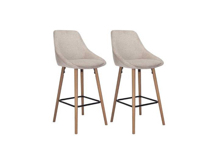Lot de 2 tabourets de bar en tissu texturé et hêtre - Beige - MASURIE