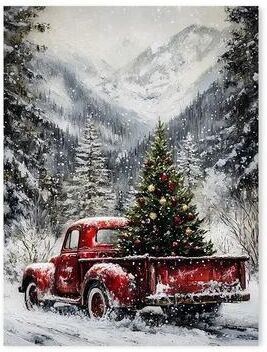 Uplifted Finds Vintage Red Truck & Winter Snow Canvas Art   Nordic Reindeer & Fireplace Holiday Decor 2 20 X 30 Cm