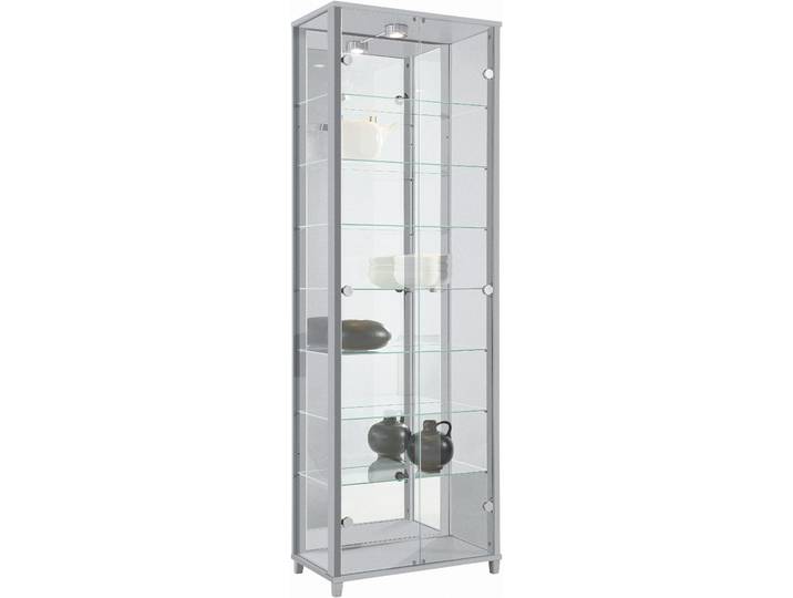 Vitrine FIF MÖBEL OPTIMA , silber, B:58cm H:172cm T:33cm, Holzwerkstoff, Sicherheitsglas ESG, Schränke, Vitrine, Standvitrine/Glasvitrine 2x Glastür,perfekt für Sammler,Sammlervitrine