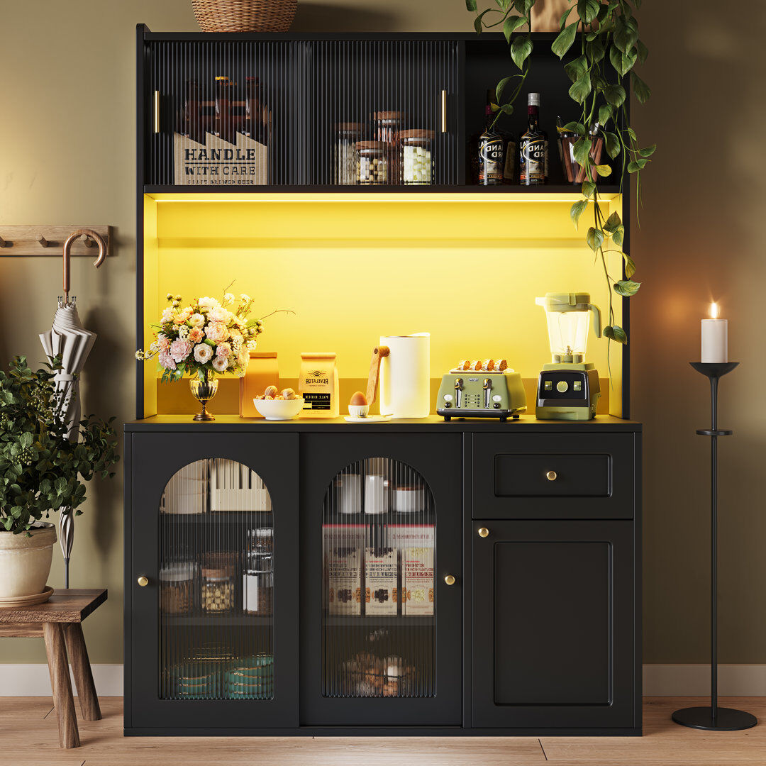 Brayden Studio 167 cm H Standard Pantry / Tall Cabinet Black 167cm H X 120cm W X 35cm D