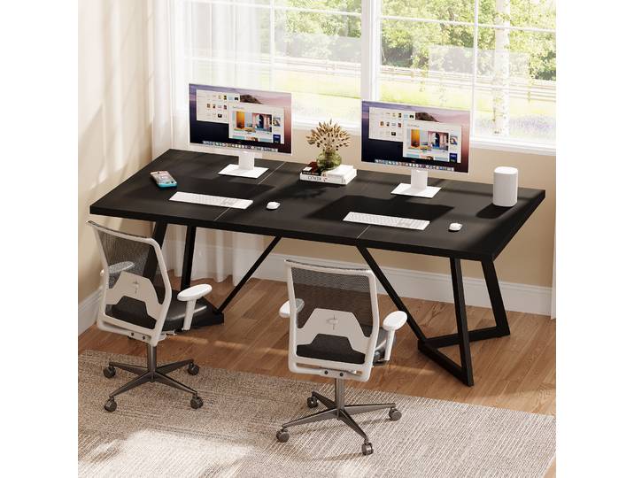 Tribesigns Grand bureau de direction de 180 cm, bureau noir moderne avec cadre en métal, table d'écriture d'étude