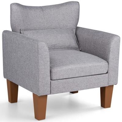 Costway Modern Accent Chair with Removable Cushion & Pillow for Living Room-Gray