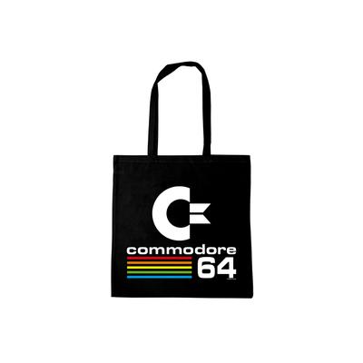 Henkeltasche LOGOSHIRT "Commodore 64 Logo", Damen, Gr. B/H/T: 38cm x 42cm x 1cm, schwarz, Baumwolle, bedruckt, Taschen, mit coolem Motiv