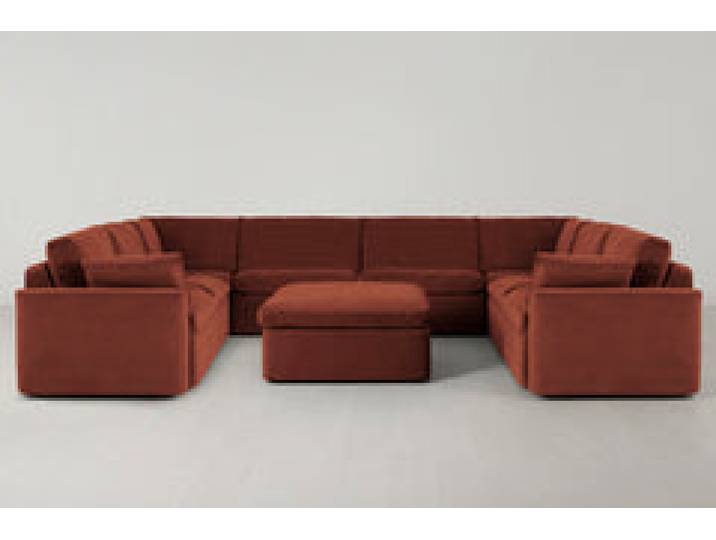 Model 13 U-Form Sofa mit Polsterhocker, Ziegelrot