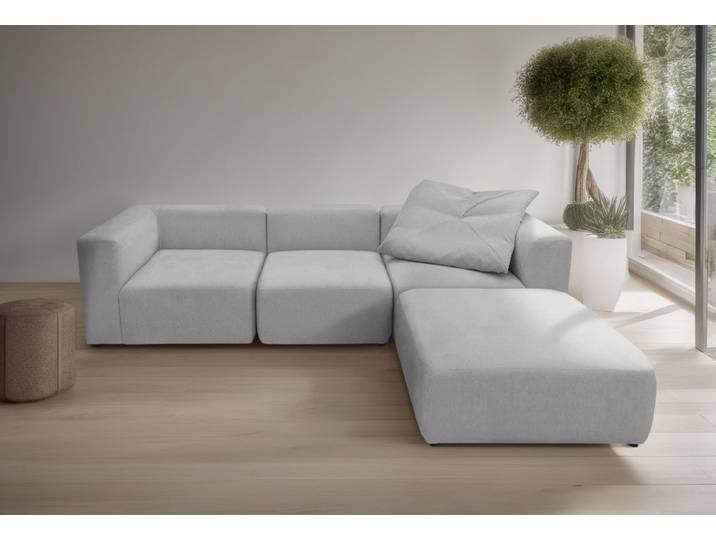 3-Sitzer HOME AFFAIRE Utvik kann individuell zusammengestellt werden , grau (hellgrau), B:301cm H:69cm T:108cm, 100%Polyester, Sofas, 3-Sitzer, Modulsofa, bestehend aus 2 Eck-, 1 Mittelelement und 1 Hocker