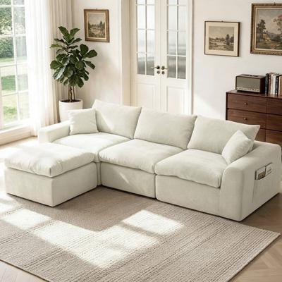 Abrihome "110"" L-Shaped Sectional Boneless Sofa with Pillows and Ottoman"