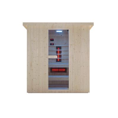 Sauna SANOTECHNIK "»LAHTI« Außensauna mit Infrarotkabine", braun (holz), Saunaofen, 6 kW, Saunen, geeignet für 6 Personen, Fichetnholz