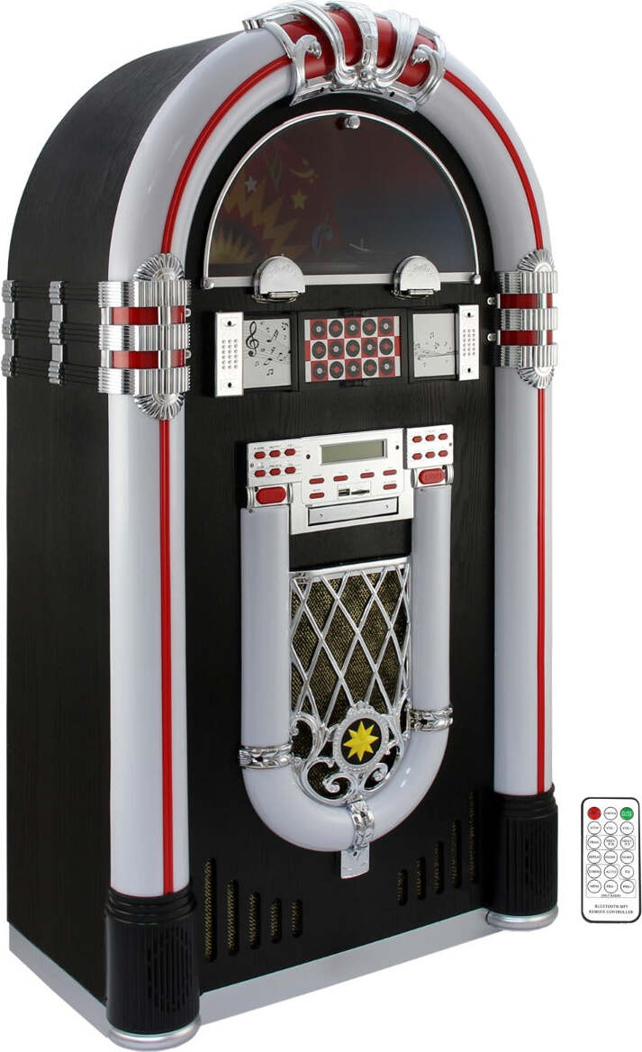 Retro Stand-Jukebox mit Plattenspieler, CD, Bluetooth, Radio und LED-Effekt