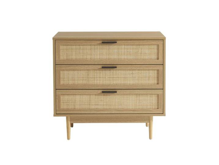 Commode effet chêne et cannage rotin 3 tiroirs