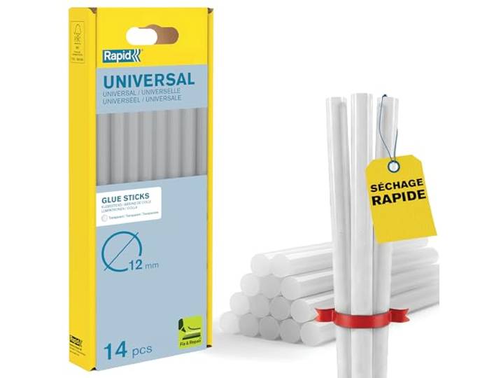 Rapid - Bâtons de colle Universelle Transparente - Ø12mmx190mm - 14pcs\,250g Pour de nombreuses applications où une colle transparente convient - Sans solvant - EVA et résine - 170-190 °C - (40107362)