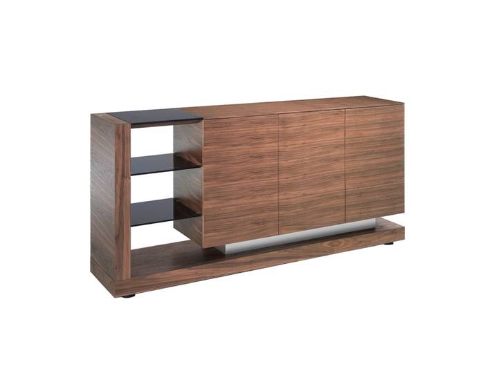 Buffet effet bois noyer et vitrail noir