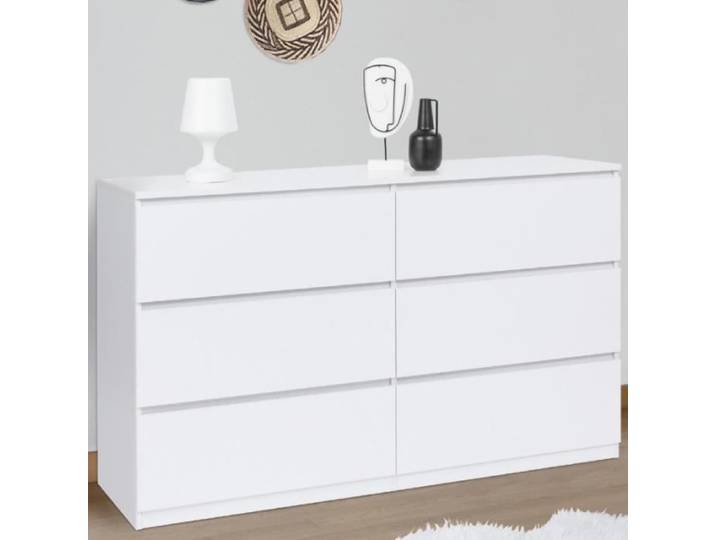 IDMARKET Commode 6 tiroirs TOMI XXL 140 cm bois blanc