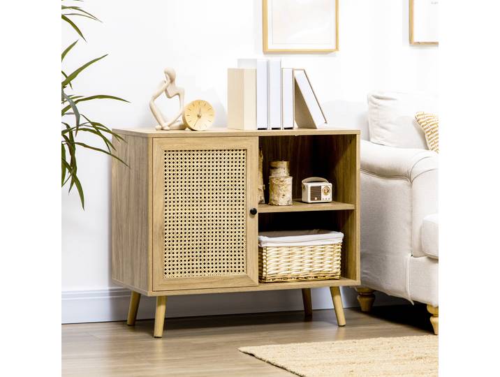 HOMCOM Buffet Porte Cannage Effet Bois - 80x39x70cm